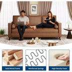86 Inch Mid Century Modern Leather Sofa 3 Seater Deep Seat Couch for Living Room