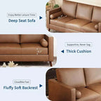 86 Inch Mid Century Modern Leather Sofa 3 Seater Deep Seat Couch for Living Room