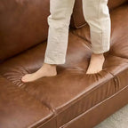 86 Inch Mid Century Modern Leather Sofa 3 Seater Deep Seat Couch for Living Room