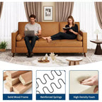 86 Inch Mid Century Modern Leather Sofa 3 Seater Deep Seat Couch for Living Room