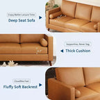 86 Inch Mid Century Modern Leather Sofa 3 Seater Deep Seat Couch for Living Room