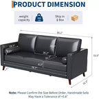 86 Inch Mid Century Modern Leather Sofa 3 Seater Deep Seat Couch for Living Room