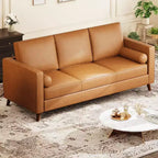 86 Inch Mid Century Modern Leather Sofa 3 Seater Deep Seat Couch for Living Room