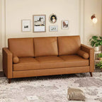 86 Inch Mid Century Modern Leather Sofa 3 Seater Deep Seat Couch for Living Room