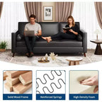 86 Inch Mid Century Modern Leather Sofa 3 Seater Deep Seat Couch for Living Room