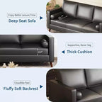 86 Inch Mid Century Modern Leather Sofa 3 Seater Deep Seat Couch for Living Room