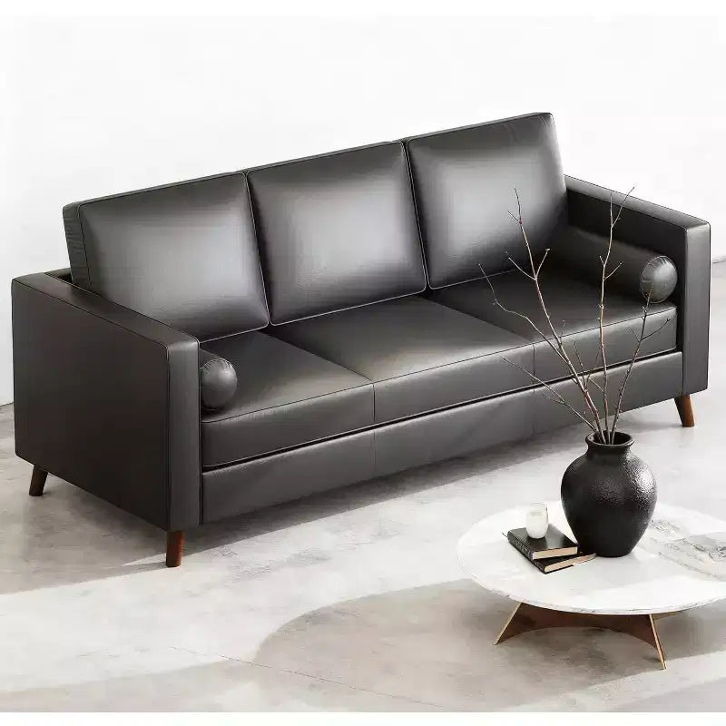 86 Inch Mid Century Modern Leather Sofa 3 Seater Deep Seat Couch for Living Room