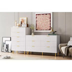 Witte ladekast met 5 laden voor slaapkamer, 48 cm hoog moderne commode, gouden metalen poten, gegroefde accenten, opbergorganizer voor thuis, hal, kantoor