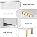 Witte ladekast met 5 laden voor slaapkamer, 48 cm hoog moderne commode, gouden metalen poten, gegroefde accenten, opbergorganizer voor thuis, hal, kantoor