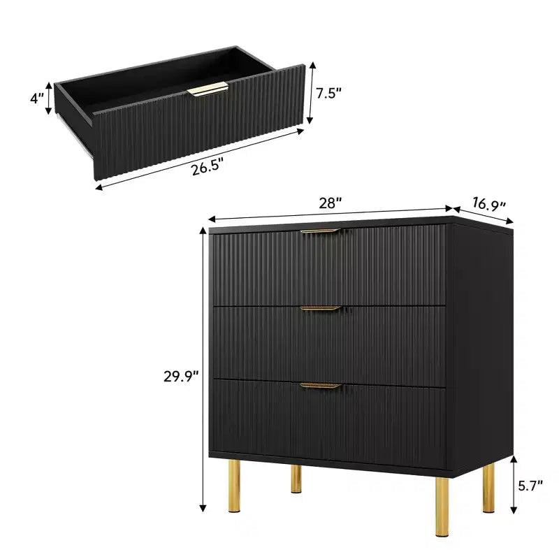 Witte ladekast met 5 laden voor slaapkamer, 48 cm hoog moderne commode, gouden metalen poten, gegroefde accenten, opbergorganizer voor thuis, hal, kantoor