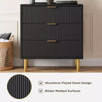 Witte ladekast met 5 laden voor slaapkamer, 48 cm hoog moderne commode, gouden metalen poten, gegroefde accenten, opbergorganizer voor thuis, hal, kantoor