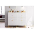 Witte ladekast met 5 laden voor slaapkamer, 48 cm hoog moderne commode, gouden metalen poten, gegroefde accenten, opbergorganizer voor thuis, hal, kantoor
