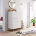 Witte ladekast met 5 laden voor slaapkamer, 48 cm hoog moderne commode, gouden metalen poten, gegroefde accenten, opbergorganizer voor thuis, hal, kantoor