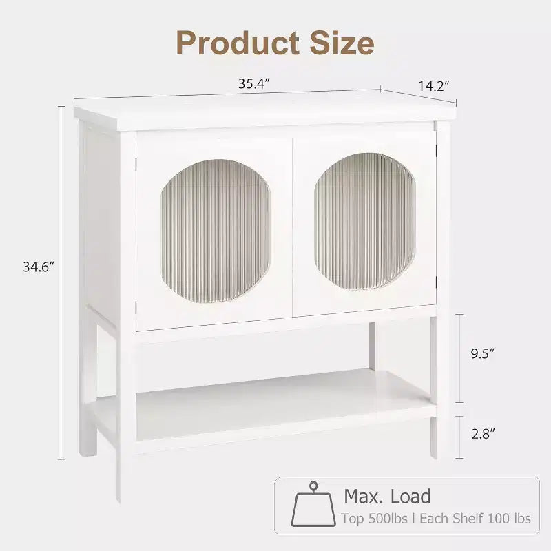 Schmaler langer Sofatisch mit 2 Glastüren-Stauraum - Konsolentisch für Eingangsbereich und Kaffeebar-Regal für Wohnzimmer, Büro, Flur und Couch