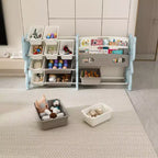 Kinder-Spielzeug-Aufbewahrungsorganisator, Spielzeugorganizer mit 2-stöckigem Bücherregal, Spielzeugaufbewahrung mit Regal und 12 Spielzeugkisten, Kinderbücherregal und Spielzeugaufbewahrung für Spielzimmer