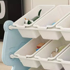 Kinder-Spielzeug-Aufbewahrungsorganisator, Spielzeugorganizer mit 2-stöckigem Bücherregal, Spielzeugaufbewahrung mit Regal und 12 Spielzeugkisten, Kinderbücherregal und Spielzeugaufbewahrung für Spielzimmer