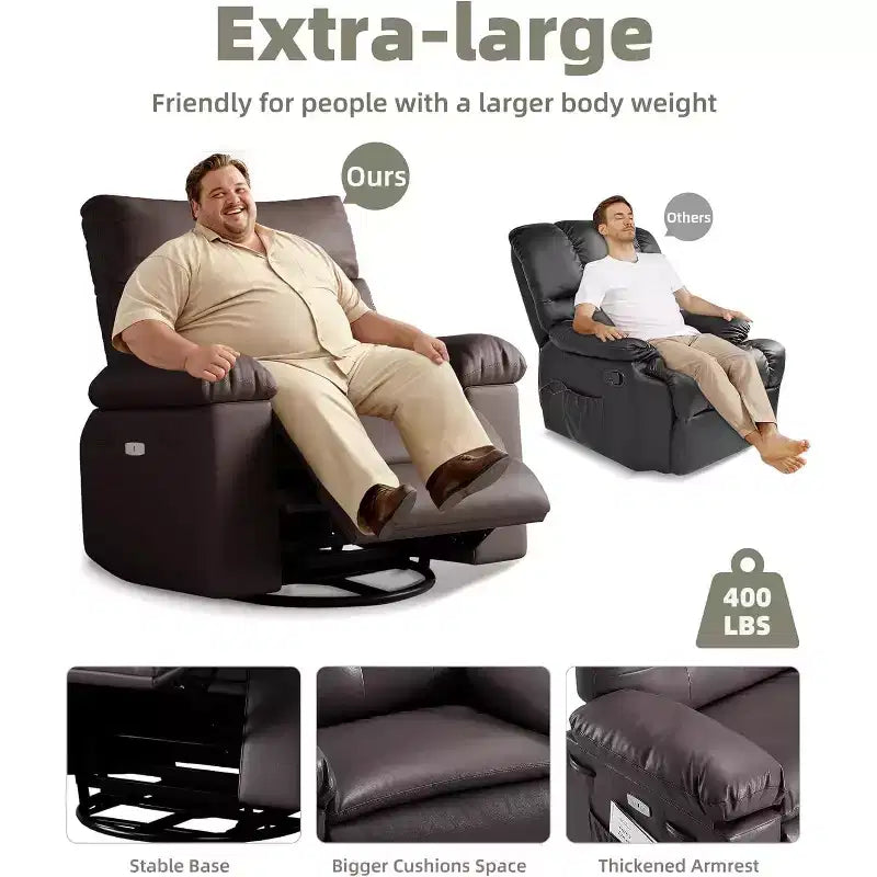 Lift-Sessel mit Wärme & Massage, 27 Zoll breiter Sitz, 360° Drehung, manueller Schaukelstuhl & Fernbedienung für Wohnzimmer, Senioren & Pflegeheim