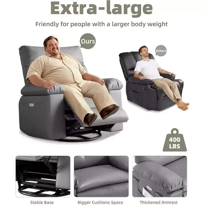 Lift-Sessel mit Wärme & Massage, 27 Zoll breiter Sitz, 360° Drehung, manueller Schaukelstuhl & Fernbedienung für Wohnzimmer, Senioren & Pflegeheim