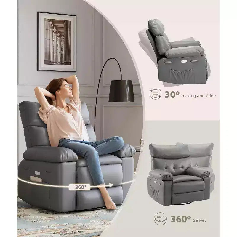 Lift-Sessel mit Wärme & Massage, 27 Zoll breiter Sitz, 360° Drehung, manueller Schaukelstuhl & Fernbedienung für Wohnzimmer, Senioren & Pflegeheim