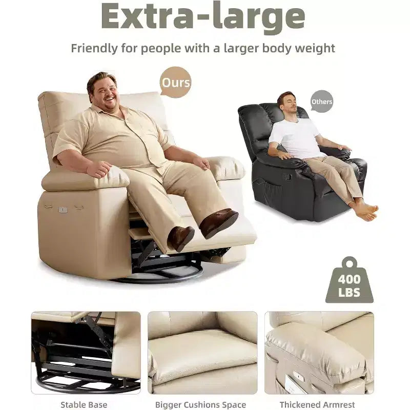 Lift-Sessel mit Wärme & Massage, 27 Zoll breiter Sitz, 360° Drehung, manueller Schaukelstuhl & Fernbedienung für Wohnzimmer, Senioren & Pflegeheim