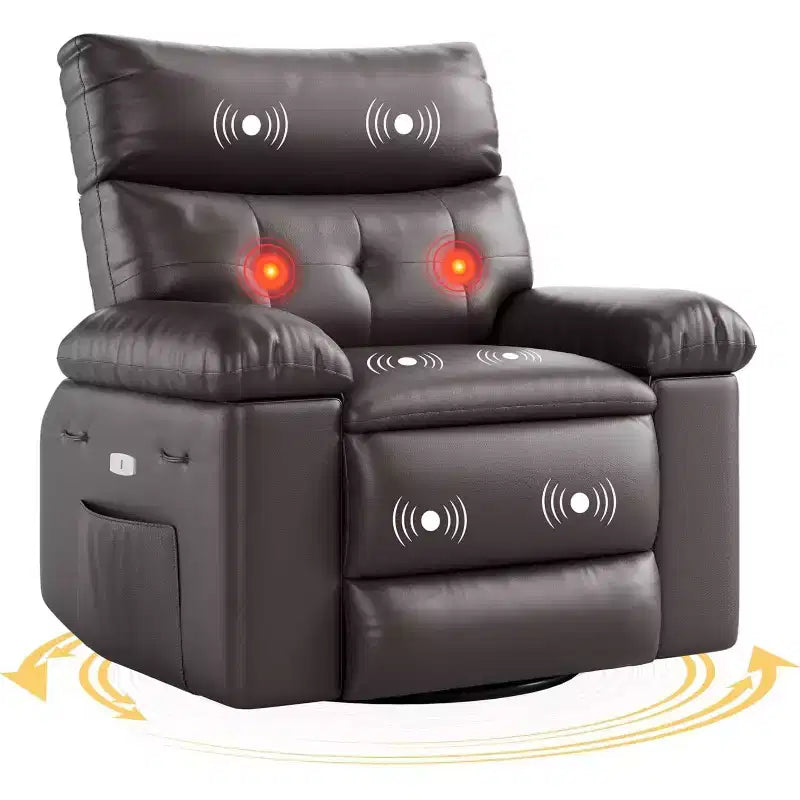Lift-Sessel mit Wärme & Massage, 27 Zoll breiter Sitz, 360° Drehung, manueller Schaukelstuhl & Fernbedienung für Wohnzimmer, Senioren & Pflegeheim