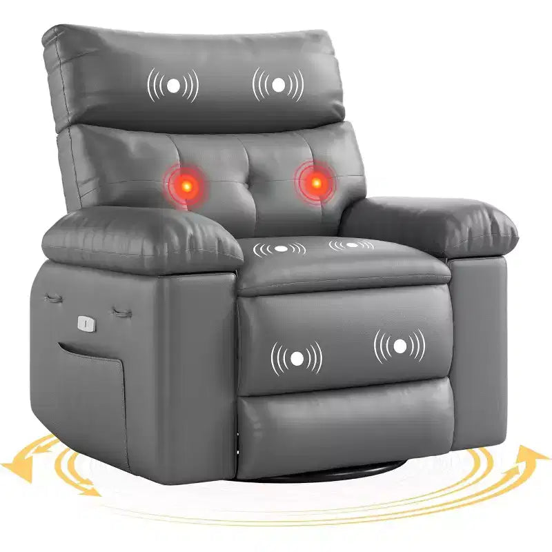 Lift-Sessel mit Wärme & Massage, 27 Zoll breiter Sitz, 360° Drehung, manueller Schaukelstuhl & Fernbedienung für Wohnzimmer, Senioren & Pflegeheim
