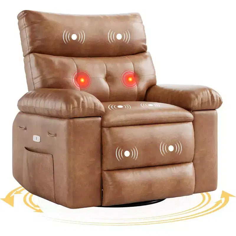 Lift-Sessel mit Wärme & Massage, 27 Zoll breiter Sitz, 360° Drehung, manueller Schaukelstuhl & Fernbedienung für Wohnzimmer, Senioren & Pflegeheim