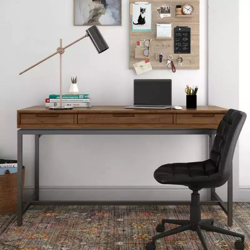 Devlin Mid-Century Solid Wood Writing Desk with Drawers