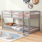 Tweepersoons stapelbed laag met veiligheidshekken geïntegreerde ladder kinderhouten grijs/wit/beige/roze