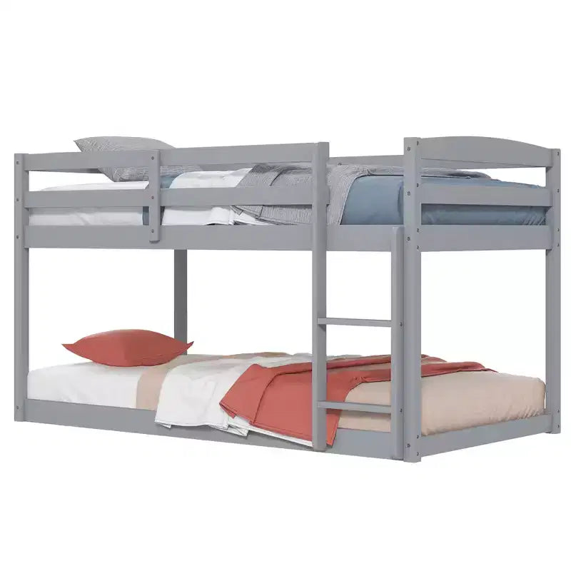 Tweepersoons stapelbed laag met veiligheidshekken geïntegreerde ladder kinderhouten grijs/wit/beige/roze