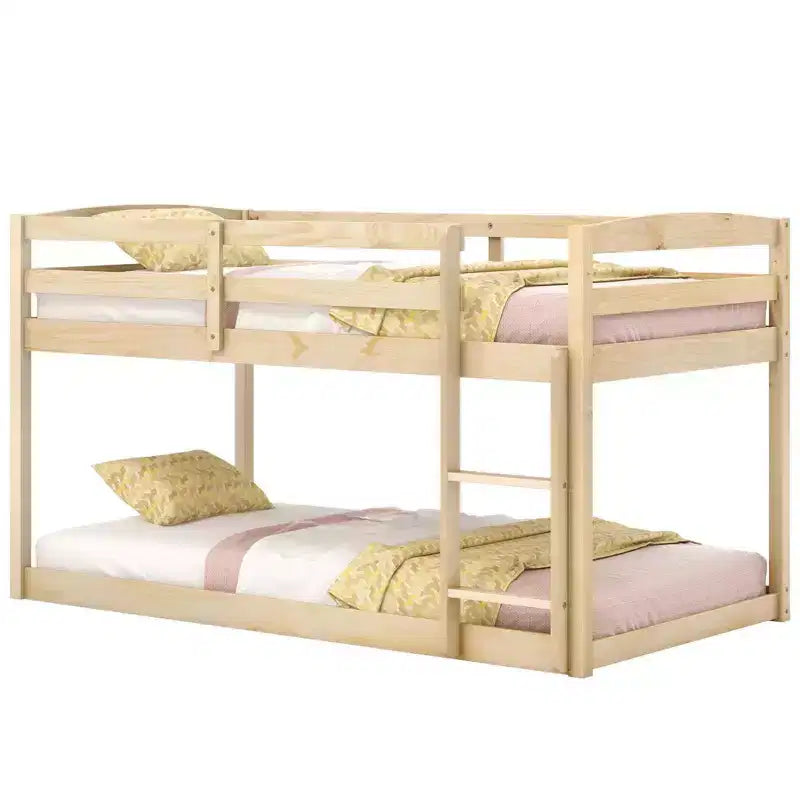 Tweepersoons stapelbed laag met veiligheidshekken geïntegreerde ladder kinderhouten grijs/wit/beige/roze