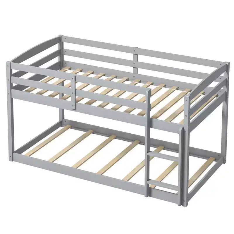 Tweepersoons stapelbed laag met veiligheidshekken geïntegreerde ladder kinderhouten grijs/wit/beige/roze