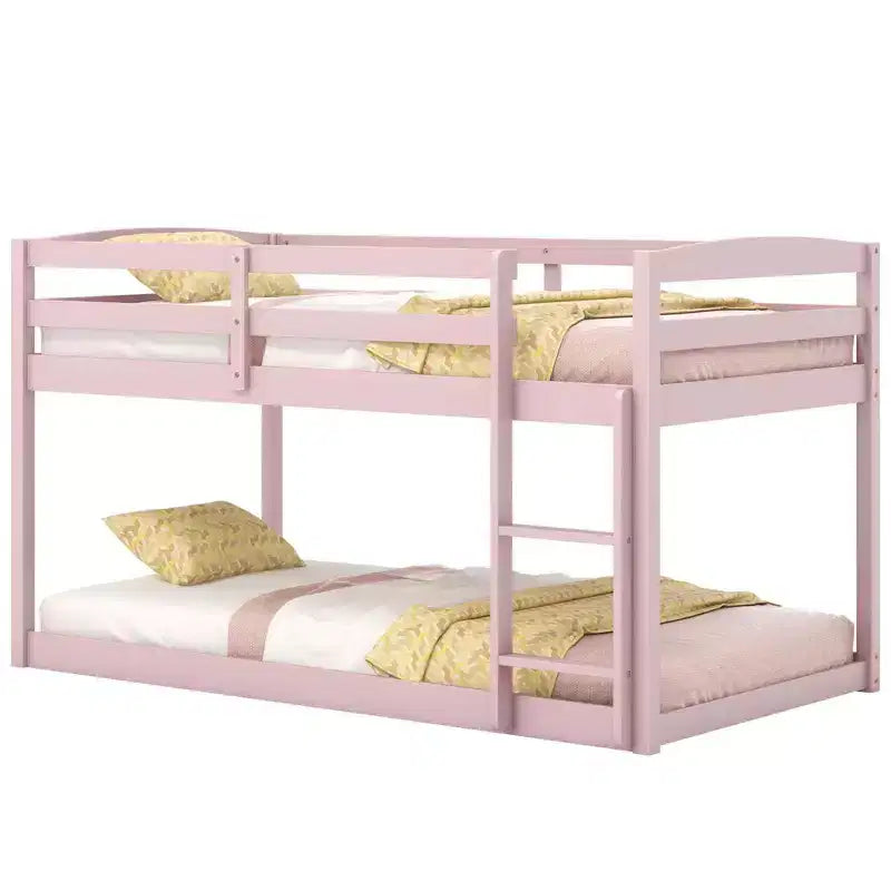 Tweepersoons stapelbed laag met veiligheidshekken geïntegreerde ladder kinderhouten grijs/wit/beige/roze