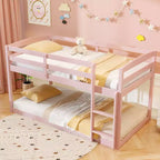 Tweepersoons stapelbed laag met veiligheidshekken geïntegreerde ladder kinderhouten grijs/wit/beige/roze