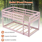 Tweepersoons stapelbed laag met veiligheidshekken geïntegreerde ladder kinderhouten grijs/wit/beige/roze