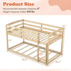 Tweepersoons stapelbed laag met veiligheidshekken geïntegreerde ladder kinderhouten grijs/wit/beige/roze