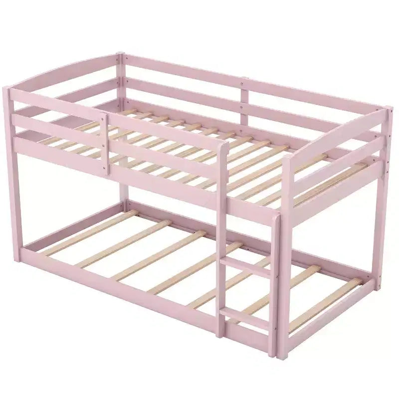 Tweepersoons stapelbed laag met veiligheidshekken geïntegreerde ladder kinderhouten grijs/wit/beige/roze