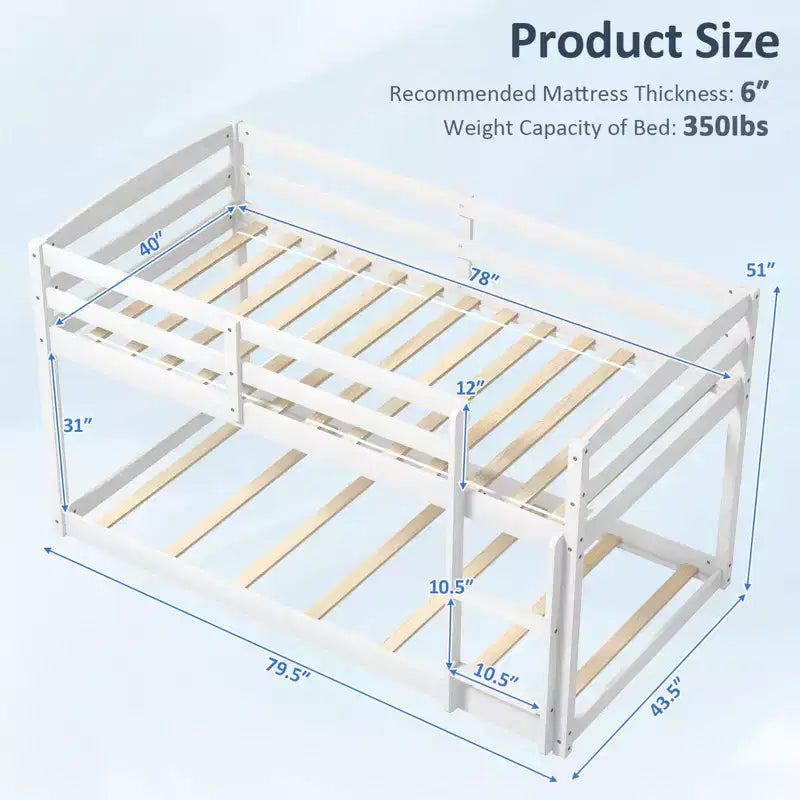 Tweepersoons stapelbed laag met veiligheidshekken geïntegreerde ladder kinderhouten grijs/wit/beige/roze