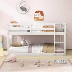 Tweepersoons stapelbed laag met veiligheidshekken geïntegreerde ladder kinderhouten grijs/wit/beige/roze