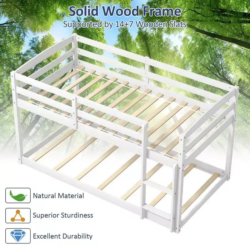 Tweepersoons stapelbed laag met veiligheidshekken geïntegreerde ladder kinderhouten grijs/wit/beige/roze