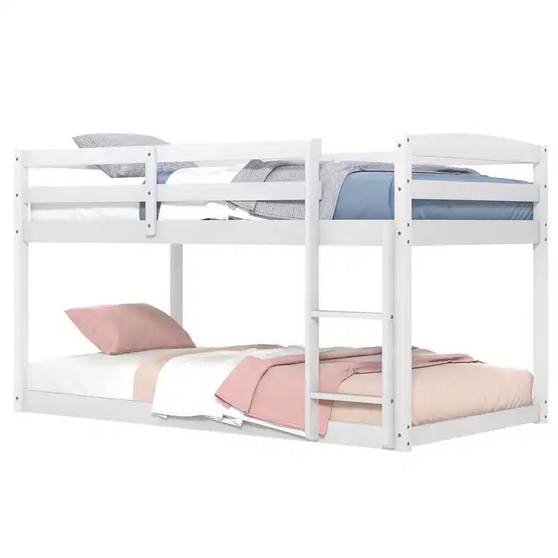 Tweepersoons stapelbed laag met veiligheidshekken geïntegreerde ladder kinderhouten grijs/wit/beige/roze
