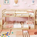 Tweepersoons stapelbed laag met veiligheidshekken geïntegreerde ladder kinderhouten grijs/wit/beige/roze