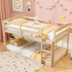 Tweepersoons stapelbed laag met veiligheidshekken geïntegreerde ladder kinderhouten grijs/wit/beige/roze