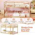 Tweepersoons stapelbed laag met veiligheidshekken geïntegreerde ladder kinderhouten grijs/wit/beige/roze