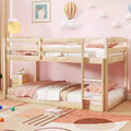 Costway Twin over Twin Low Bunk Bed with Guardrails Integrated Ladder Kids Wooden Grey/White/Beige/Pink