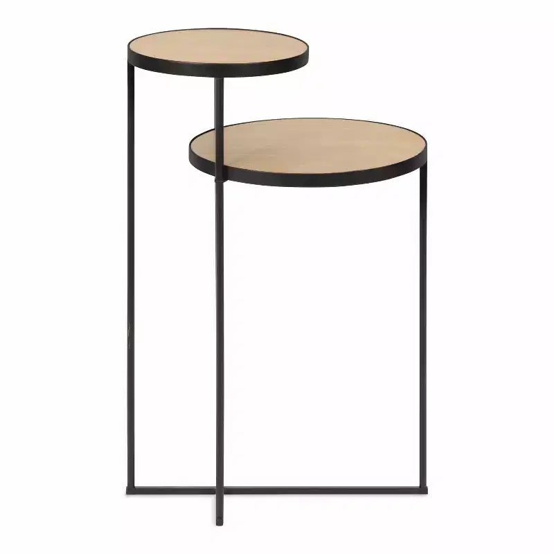 Round Metal Side Table, 12x15x24, Natural and Black