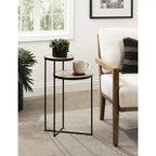 Round Metal Side Table, 12x15x24, Natural and Black