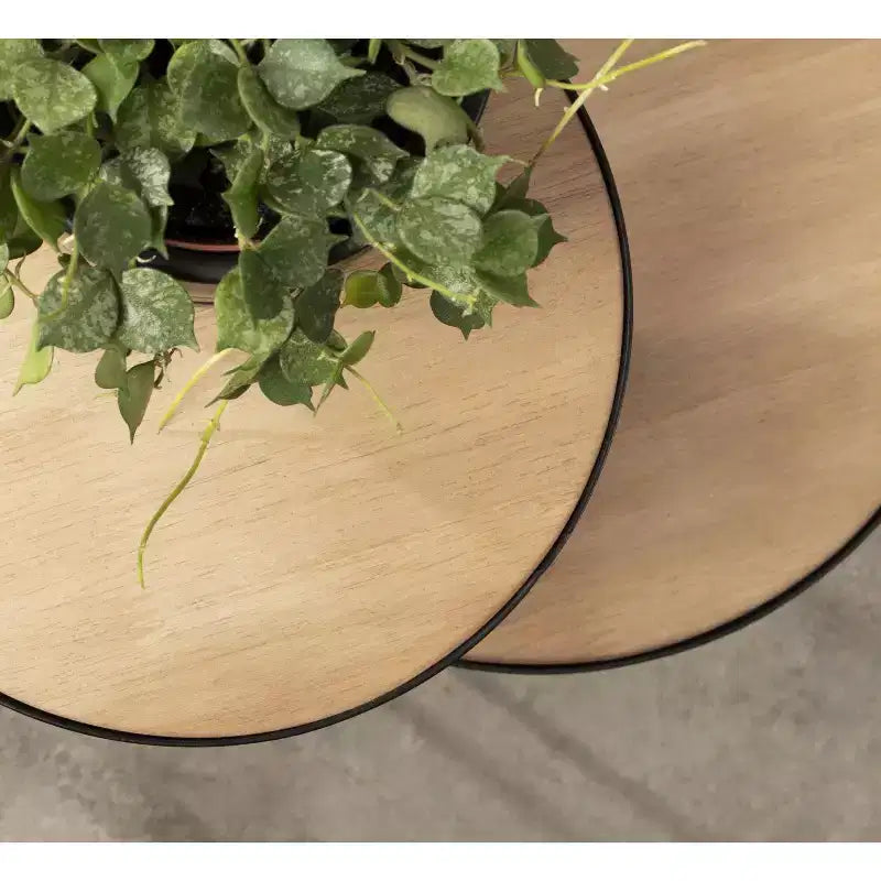 Round Metal Side Table, 12x15x24, Natural and Black