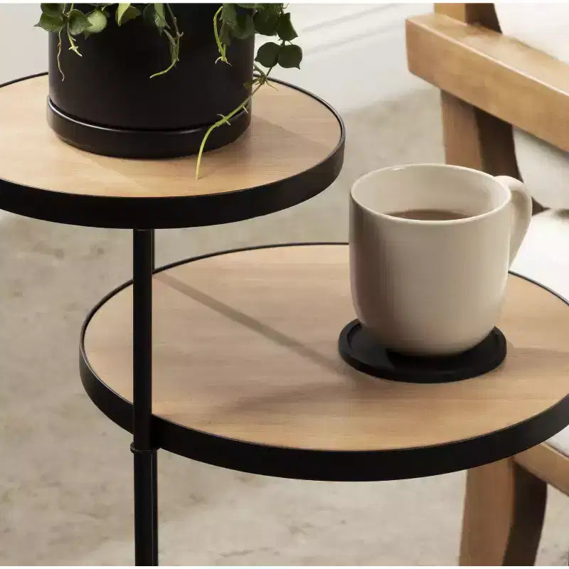 Round Metal Side Table, 12x15x24, Natural and Black