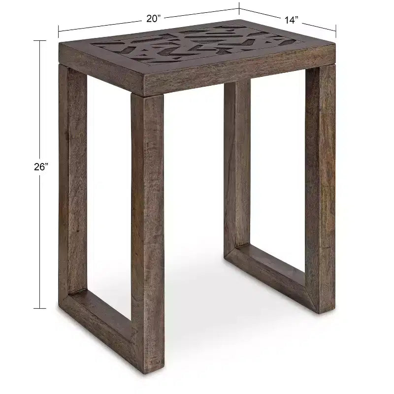 Téglalap alakú fa oldalasztal, 20x14x26, gravírozott szürke
